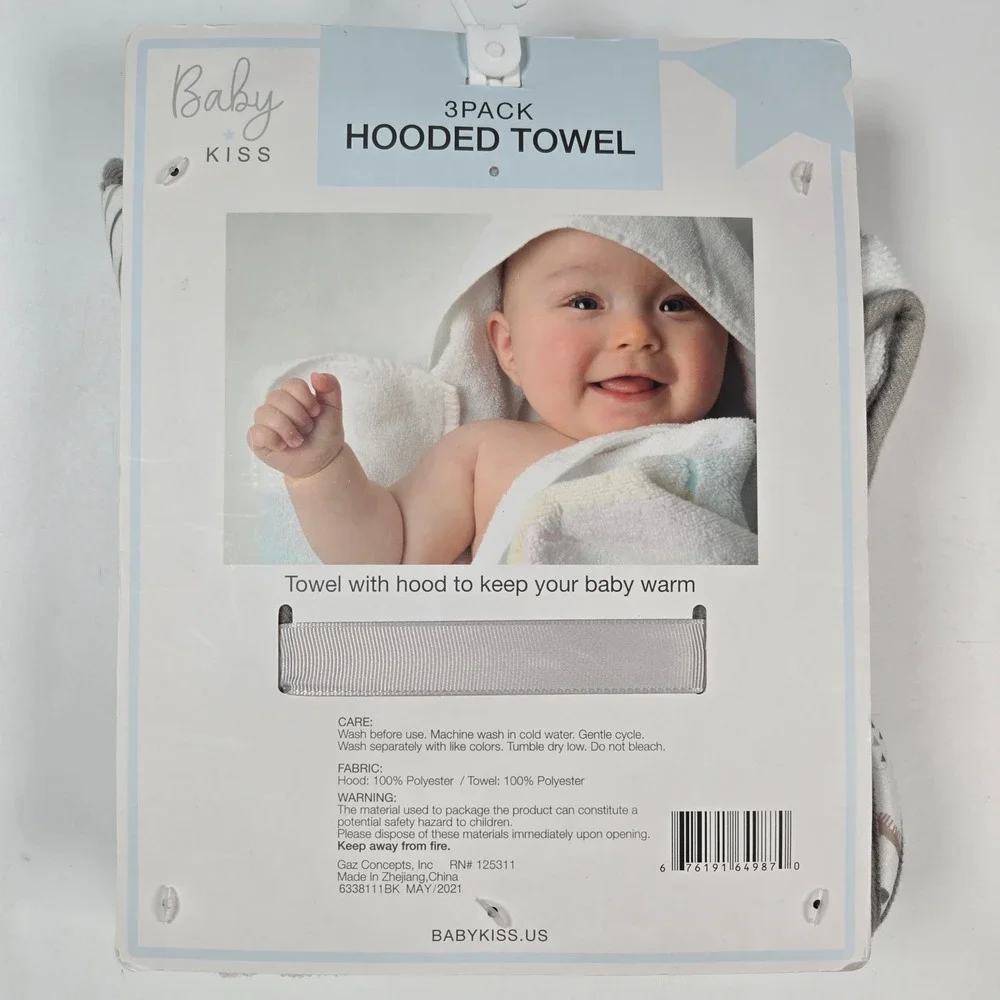 Baby Kiss Hooded Towel Unisex Gray 3 Pack Safari Elephant Chillin Bath‎ Set Gift